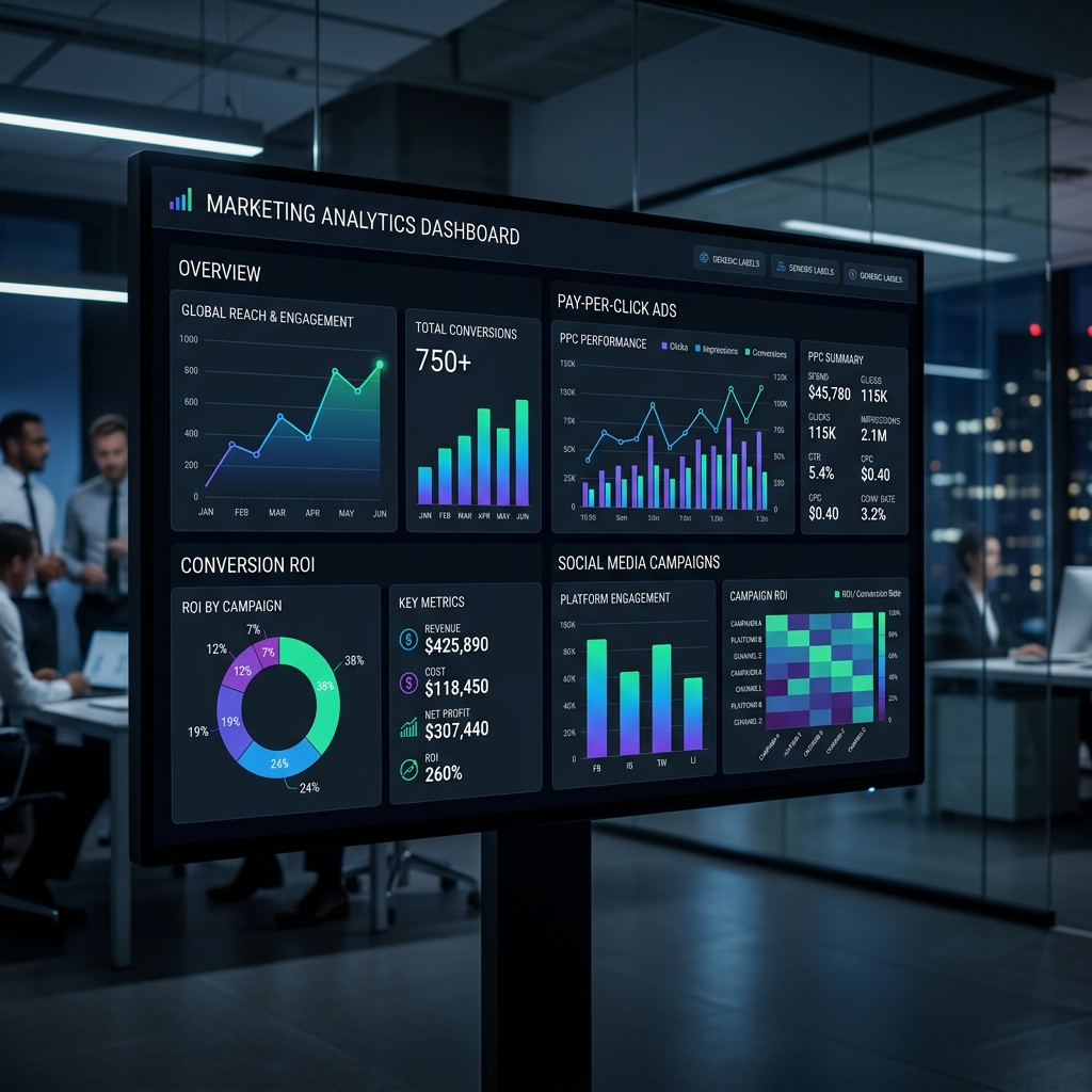 Unbranded Digital Marketing Performance Dashboard Showcase